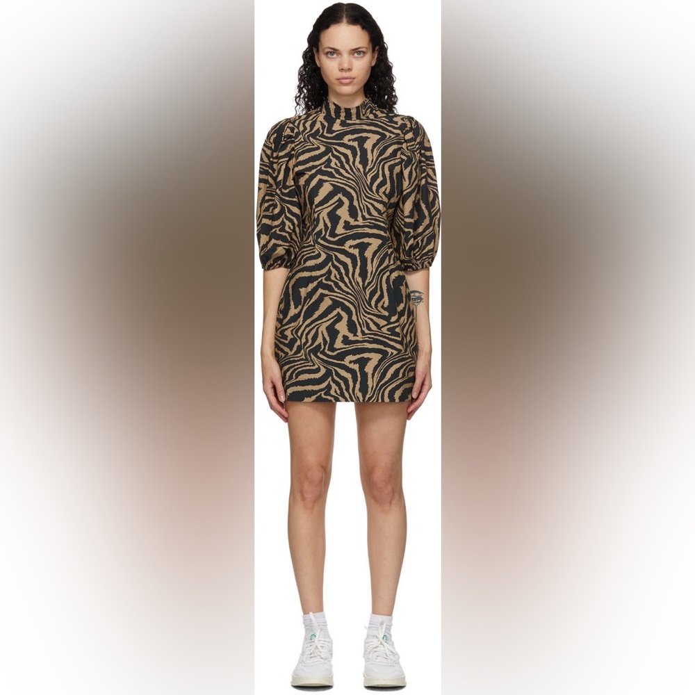 NWT GANNI SSense Exclusive Brown & Black Turtleneck Dress